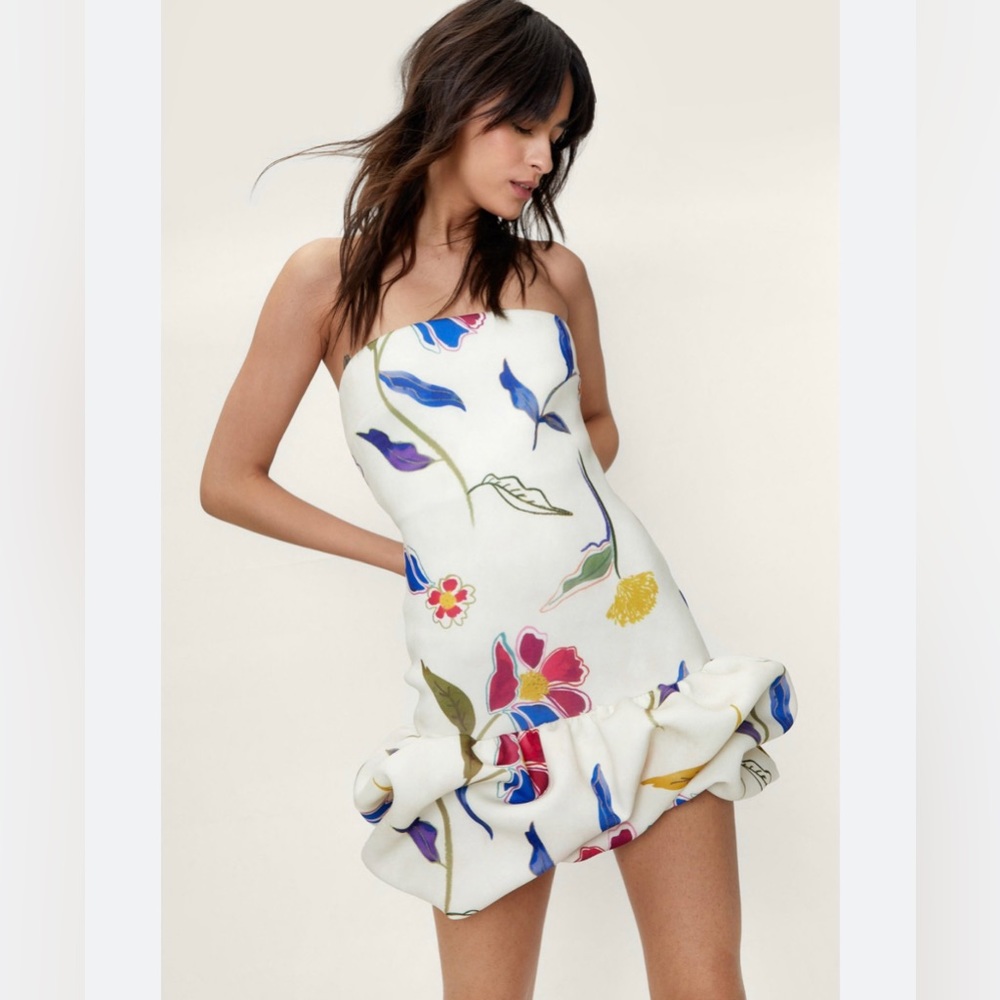 Nasty Gal Floral Print Volume Hem Mini Dress
